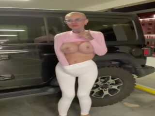 Bald tattooed whore squirting in public foreplay