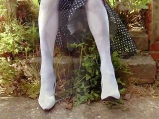 White Stockings and Satin Panties in the Garden: HD adult clip 7d