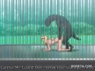 Barmfager anime unge dame kuse spikret hardt av monster ved den zoo
