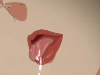 Nevainīgs anime meitene fucks liels loceklis starp bumbulīši un cunt lūpas